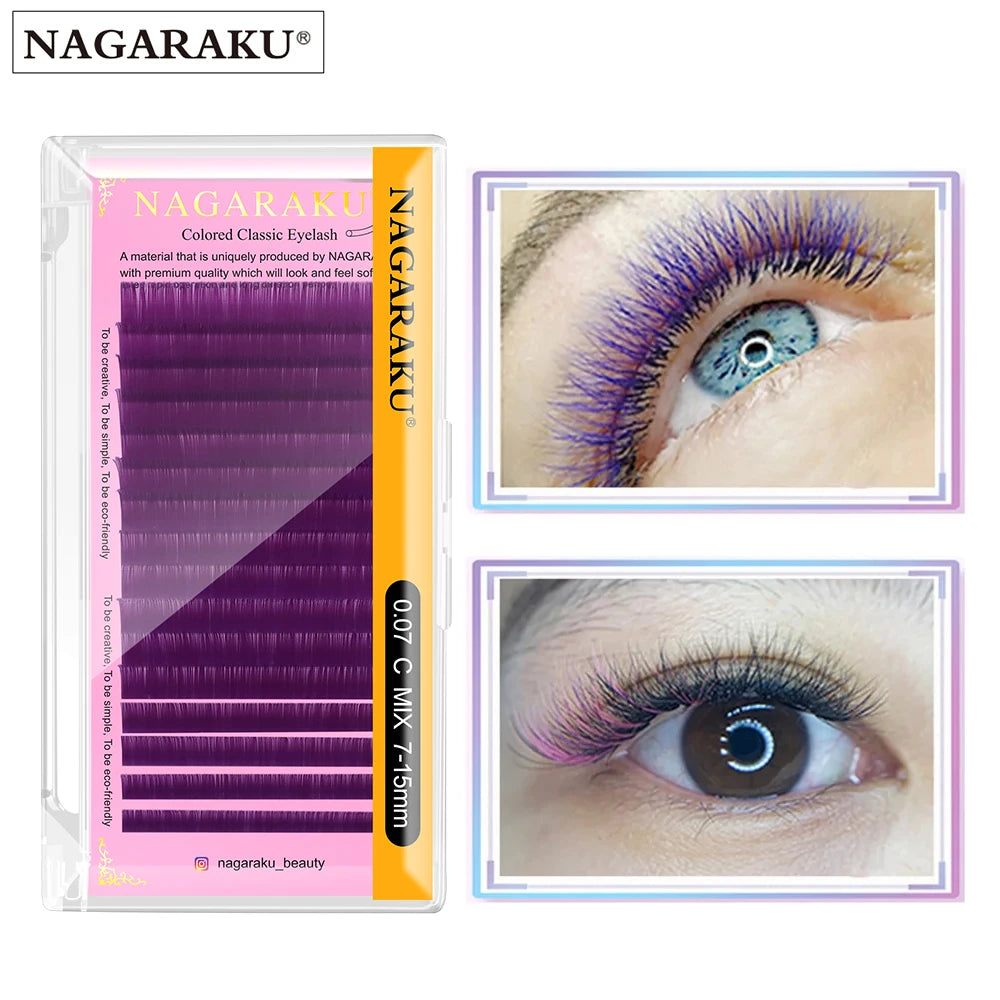 NAGARAKU Color Eyelashes Maquiagem Makeup Mix 7~15mm Dark Brown Light Brown Blue Purple Colors Faux Cils False Eyelashes Cilios