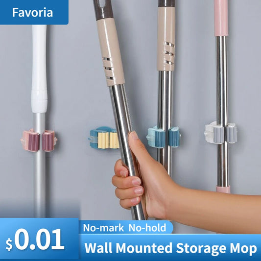Wall Mounted Storage Mop Organizer Holder Brush Broom Hanger Storage Rack Kitchen Clip Seamless Hook Bathroom Accessories