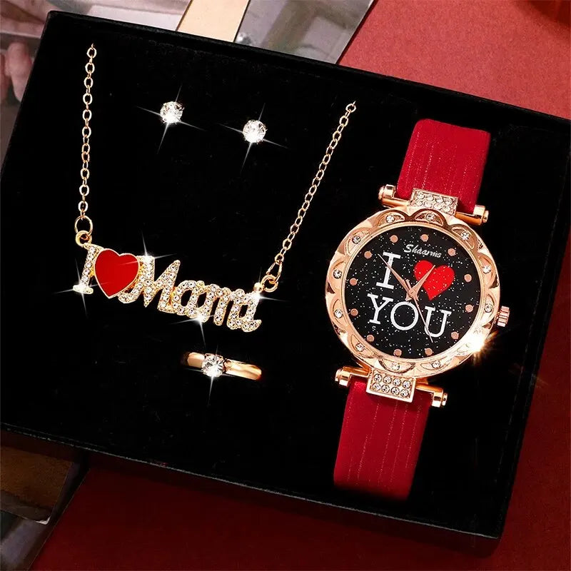 5pcs Set Women Watches Luxury Female Clock Quartz Wristwatch Love Dial Fashion Ladies Wrist Watch Reloj Mujer Relogio Feminino