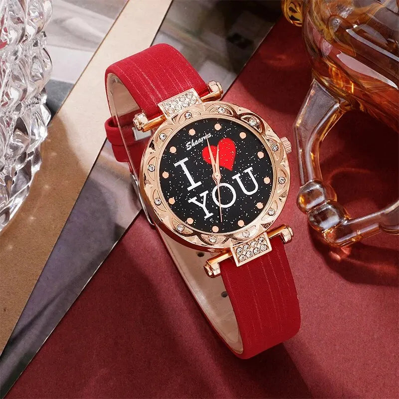 5pcs Set Women Watches Luxury Female Clock Quartz Wristwatch Love Dial Fashion Ladies Wrist Watch Reloj Mujer Relogio Feminino