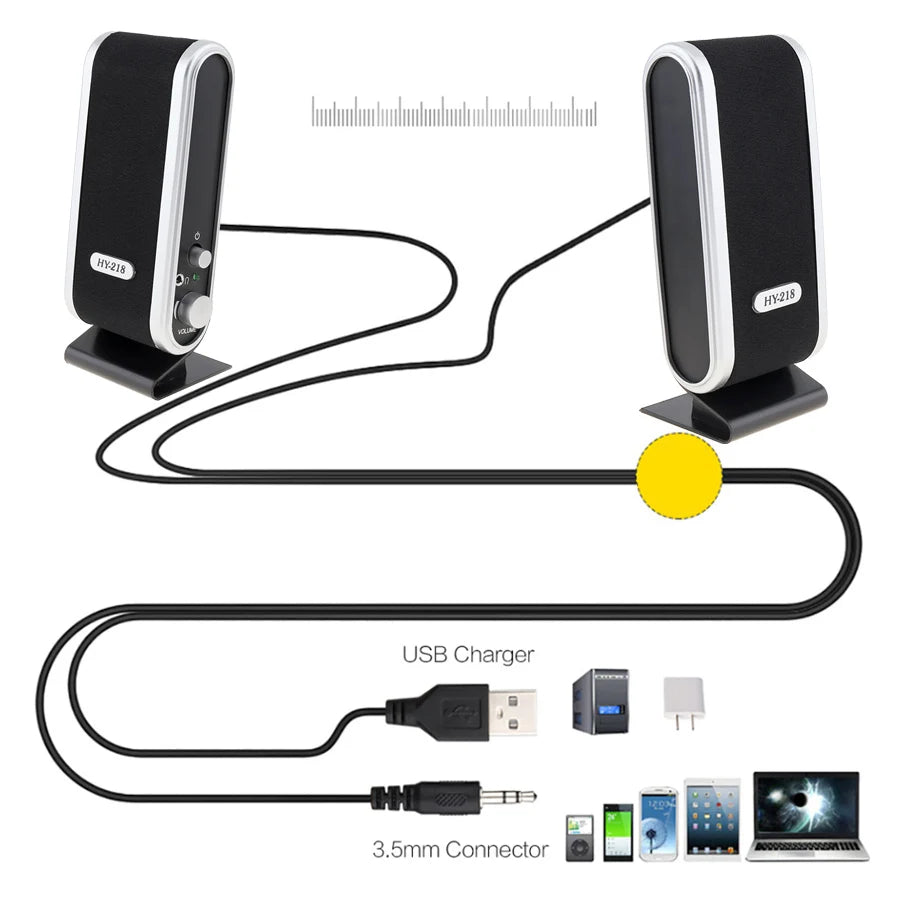 HY-218 6W USB 2.0 Wired USB Power Notebook Speakers Stereo 3.5mm Audio Jack Portable Loud Speaker for PC Laptop Computer M AC