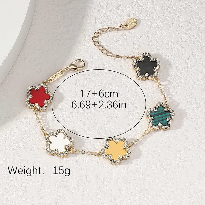 Flower Shape Bracelet Multi Colored With Shiny Cubic Zircon Adjustable Chain Sweet Style Personality Simple Design Jewelry