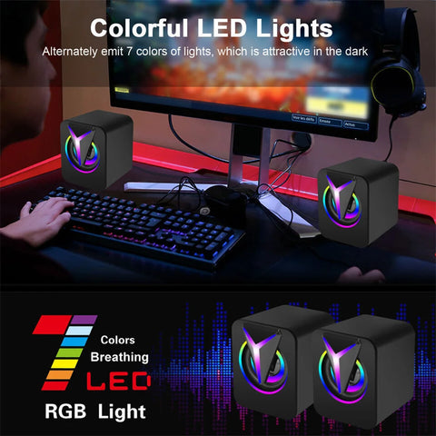 3.5mm Mini USB Wired Computer Speakers RGB LED Stereo Bass For PC Laptop Desktop