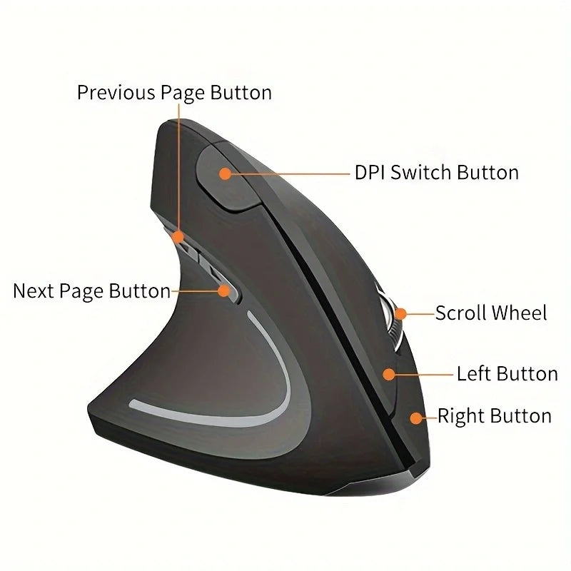New Vertical 5th Generation Left-Handed Wired Computer Accessory Mouse Ergonomic Design, BTS-911, Left-Handed Wired Black