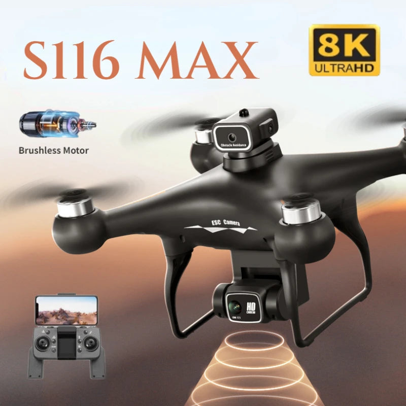 S116 MAX Drone Professional with 3 Batteries 8K Dual Camera Optical Flow Brushless 360° Obstacle Avoidance WIFI FPV RC Dron Toys