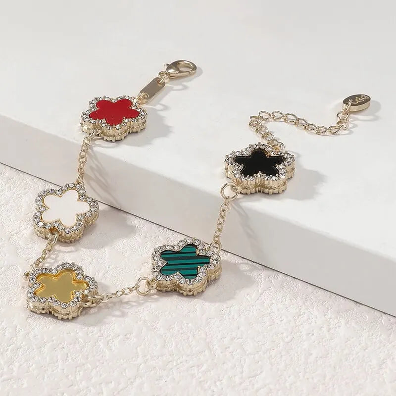 Flower Shape Bracelet Multi Colored With Shiny Cubic Zircon Adjustable Chain Sweet Style Personality Simple Design Jewelry