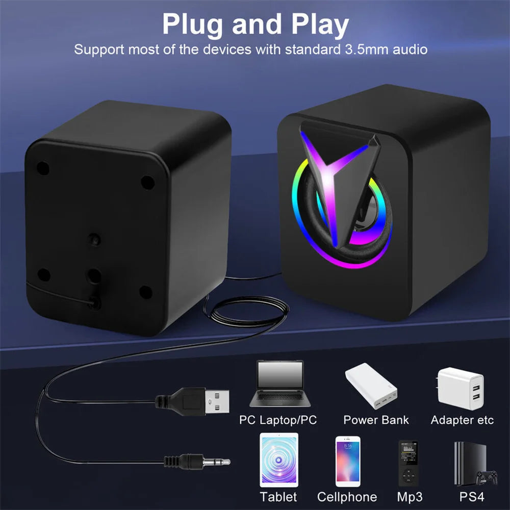 3.5mm Mini USB Wired Computer Speakers RGB LED Stereo Bass For PC Laptop Desktop