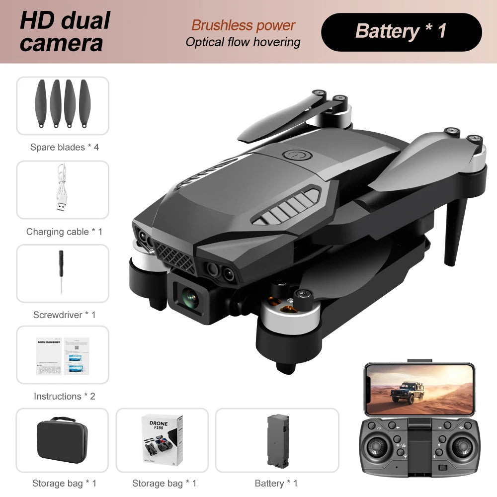2025 F198 Drone Professional Dual Camera With 1080P WIFI FPV HD Aerial Photography Wide Angle Brushless RC Foldable Quadcopter