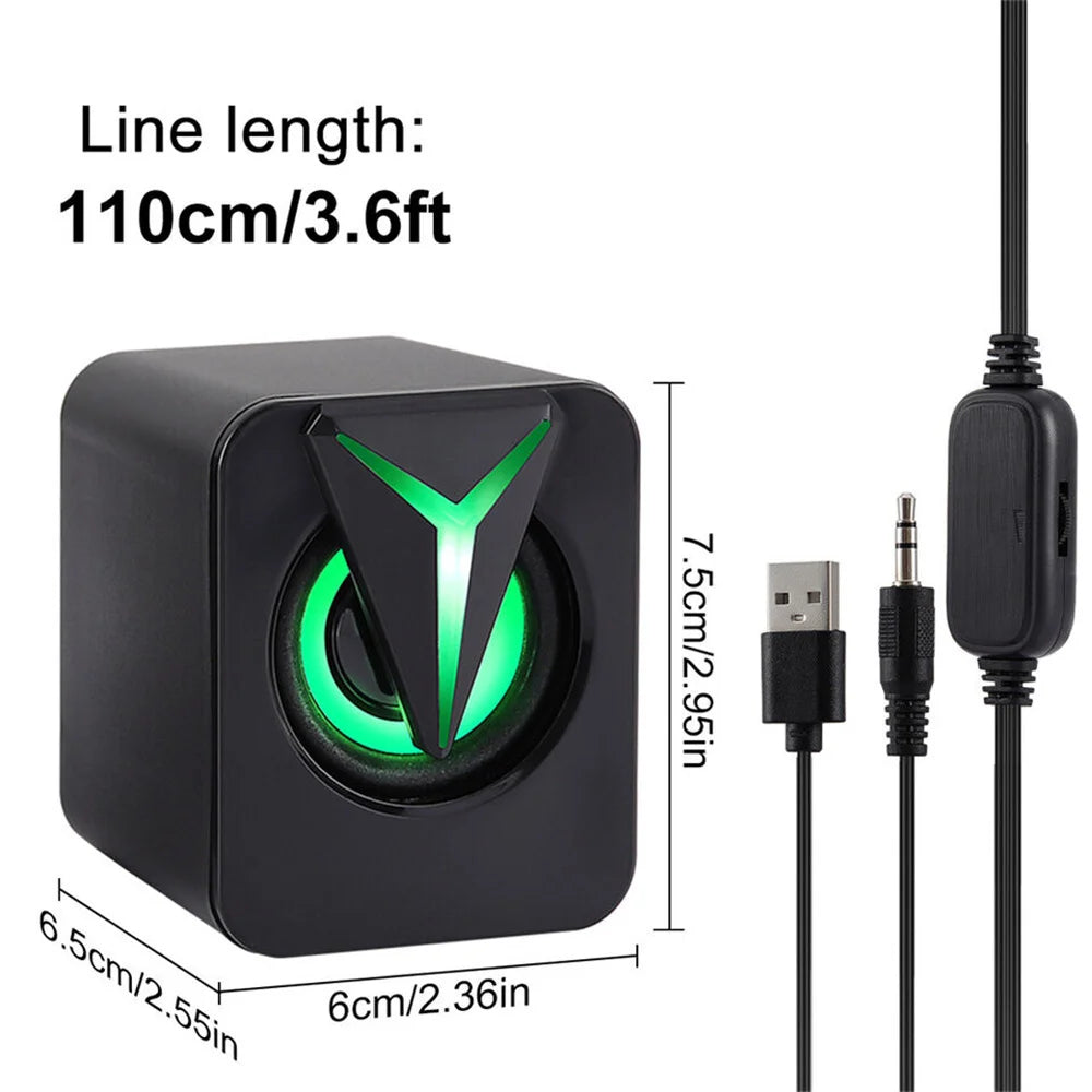 3.5mm Mini USB Wired Computer Speakers RGB LED Stereo Bass For PC Laptop Desktop